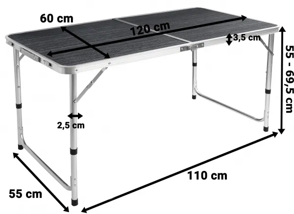 TRAMP kempingový skladací turistický set 120x60 cm čierne drevo