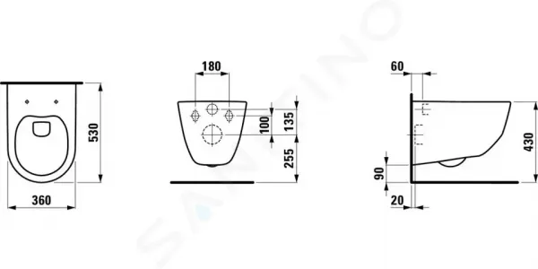 Laufen Pro - Závesné WC, 530x360 mm, Rimless, biela H8209660000001