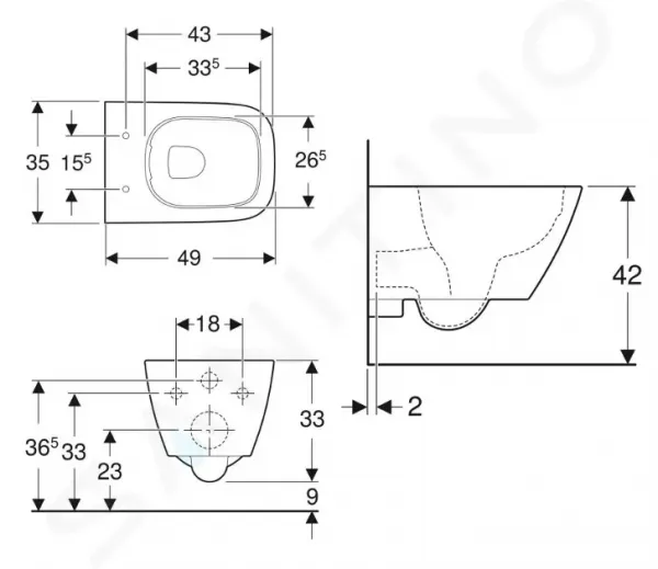 GEBERIT - Smyle Square Závesné WC, Rimfree, biela 500.379.01.1