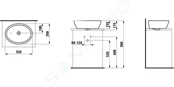 Laufen Pro - Umývadlová misa, 520 mm x 390 mm, bez otvoru na batériu, biela H8129640001091