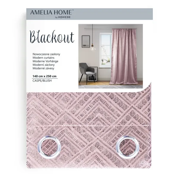 Záves AmeliaHome CASPE s priechodkami 140x250 cm púdrovo ružový, veľkosť 140x250