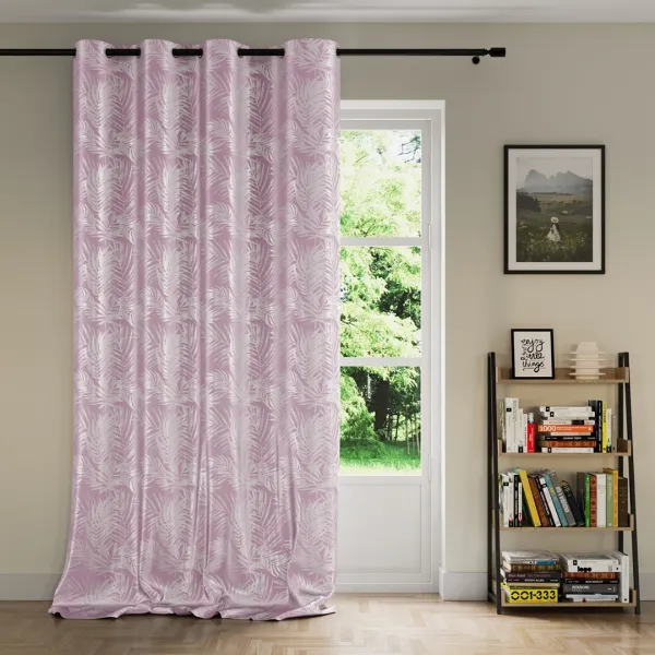 Záves AmeliaHome Velvet Silver Leaves s priechodkami 140x245 cm ružový, veľkosť 140x245