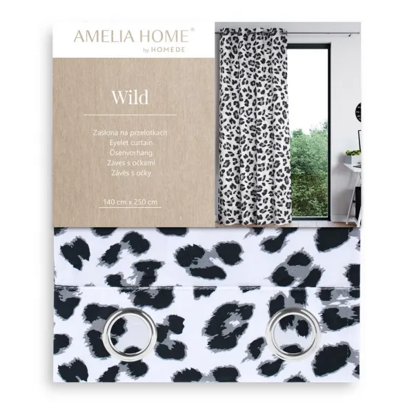 Záves AmeliaHome Wild s priechodkami 140x250 cm čierno-biely