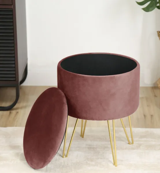 Ak furniture Taburet Lili s úložným prostorem růžový