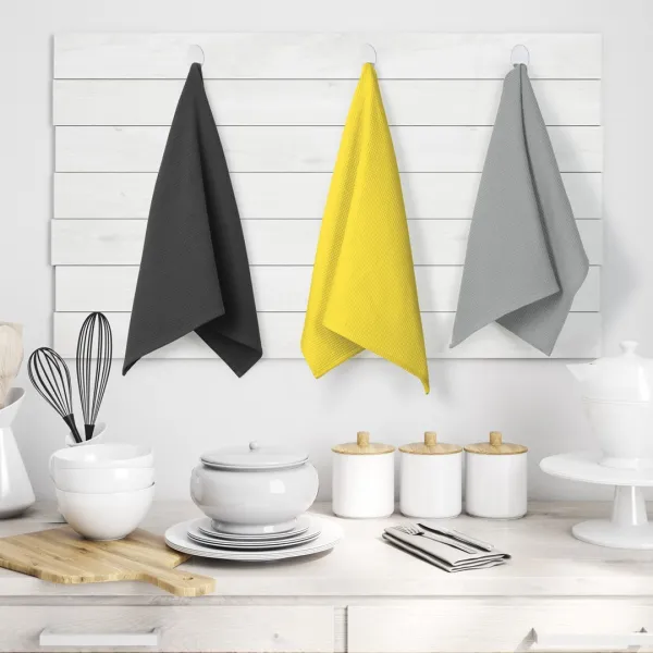 AmeliaHome Súprava kuchynských uterákov Letty Waffle - 3 ks sivá/žltá, veľkosť 50x70