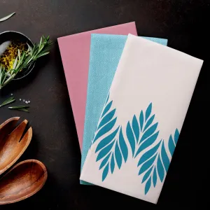AmeliaHome Súprava kuchynských uterákov Letty Leaves - 3 ks tyrkysová/ružová, veľkosť 50x70