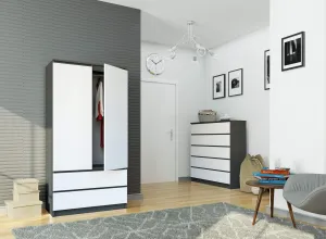 Ak furniture Šatní skříň CLP S 90 cm 2 dveře 2 zásuvky grafitově šedá/bílá