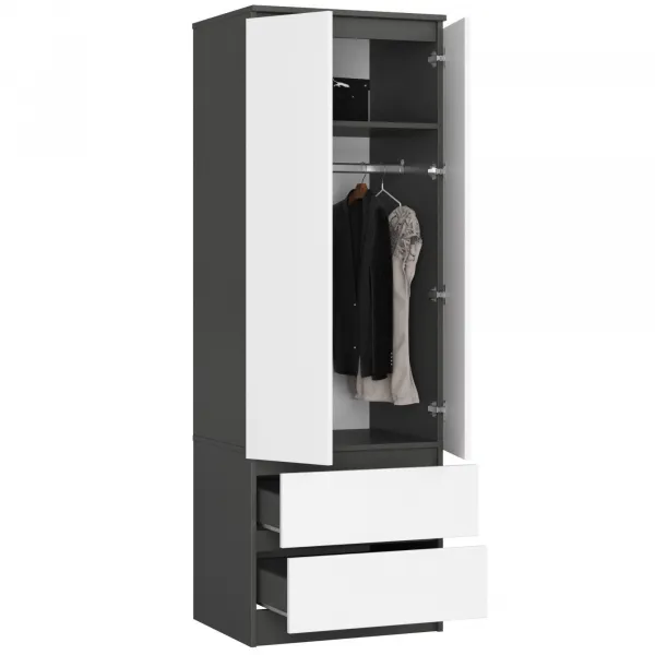 Ak furniture Šatní skříň STAR S 60 cm 2 dveře grafitově šedá/bílá