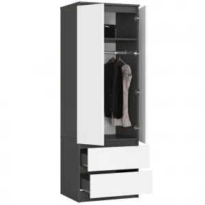 Ak furniture Šatní skříň STAR S 60 cm 2 dveře grafitově šedá/bílá
