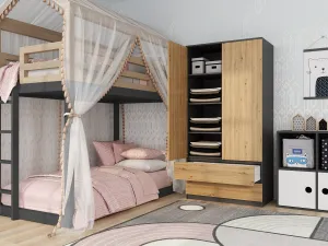 TP Living Šatní skříň MALWA I 90 cm antracit/dub artisan