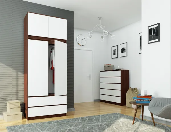 Ak furniture Šatníková skriňa s nadstavcom Star 90 cm wenge/biela