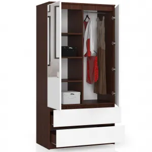 Ak furniture Šatníková skriňa Star so zrkadlom 90 cm wenge/biela