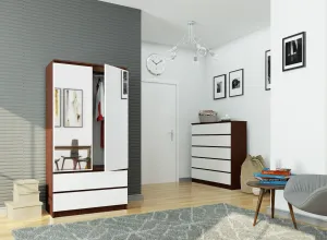 Ak furniture Šatníková skriňa Star so zrkadlom 90 cm wenge/biela