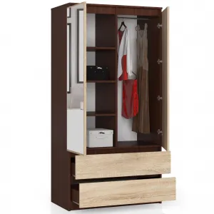 Ak furniture Šatníková skriňa Star so zrkadlom 90 cm wenge/dub sonoma