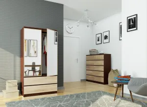 Ak furniture Šatníková skriňa Star so zrkadlom 90 cm wenge/dub sonoma