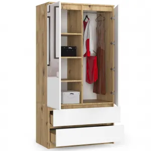 Ak furniture Šatníková skriňa Tesi S90 s dvoma zrkadlami dub artisan/biela