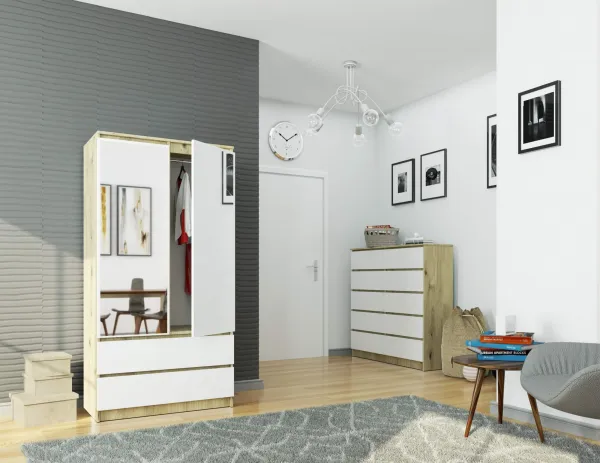 Ak furniture Šatníková skriňa Tesi S90 s dvoma zrkadlami dub artisan/biela