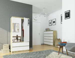 Ak furniture Šatníková skriňa Tesi S90 s dvoma zrkadlami dub artisan/biela
