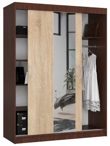 Ak furniture Šatníková skriňa so zrkadlom Reton 150 cm wenge/dub sonoma