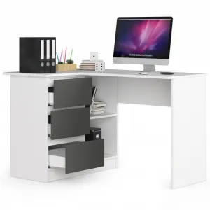 Ak furniture Rohový písací stôl B16 124 cm bílý/šedý levý