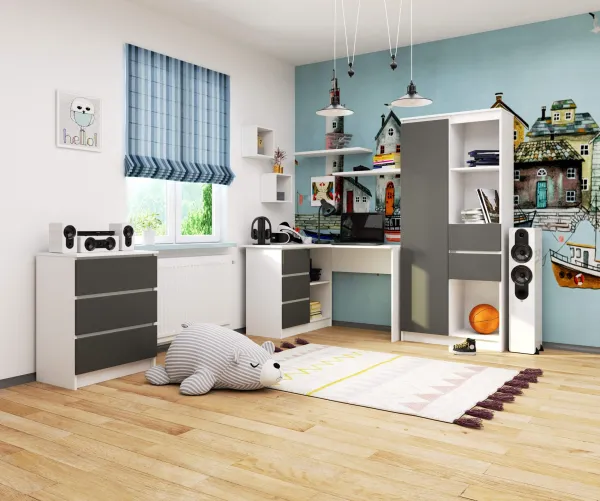 Ak furniture Rohový písací stôl B16 124 cm bílý/šedý levý
