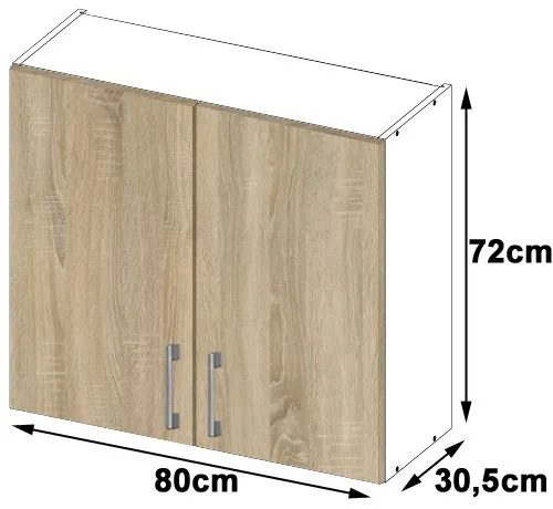 Ak furniture Kuchynská závesná skrinka Š 80cm D2 H720 Artus biela/sonoma