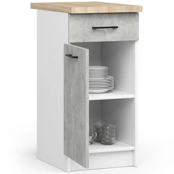 Ak furniture Kuchynská skrinka Olivie S 40 cm 1D 1S biela/betón/dub sonoma
