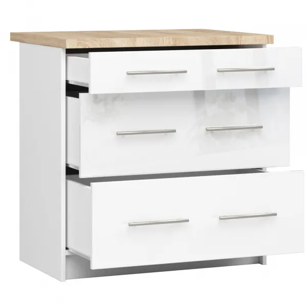 Ak furniture Kuchyňská skříňka Olivie S 80 cm 3S bílá/bílý lesk/dub sonoma