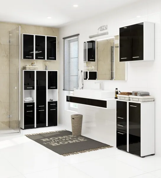 Ak furniture Kúpeľňová skrinka Fin biela/čierny lesk