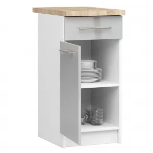 Ak furniture Kuchyňská skříňka Olivie S 40 cm 1D 1S bílá/metalický lesk/dub sonoma