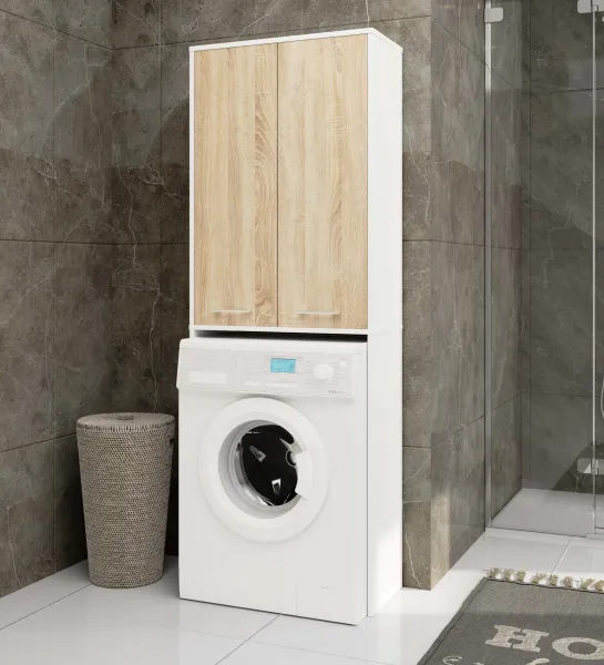 Ak furniture Koupelnová skříňka nad pračku Fin 2D bílá/dub sonoma