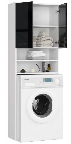 Ak furniture Kúpeľňová skrinka nad práčku Fin biela/čierna lesk