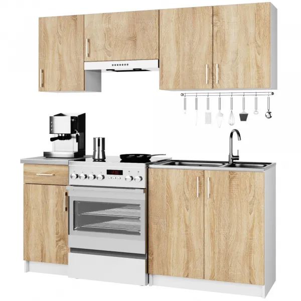 Ak furniture Kuchynská linka Lima 1,8 m biela/dub sonoma