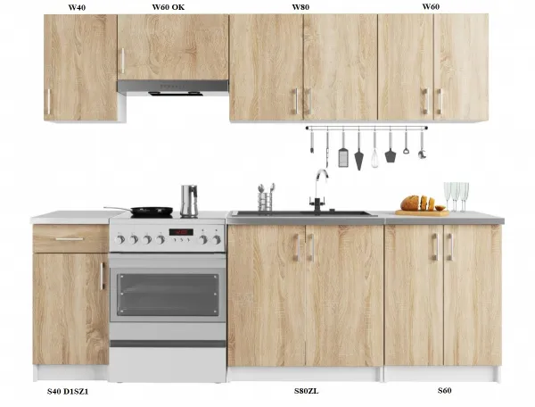 Ak furniture Kuchynská linka Lima 2,4 m biela/dub sonoma