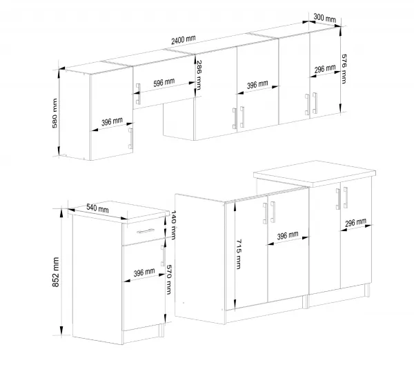 Ak furniture Kuchynská linka Lima 2,4 m biela/dub sonoma