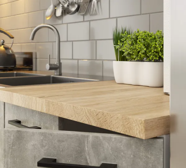 Ak furniture Kuchynská linka Olivie 3 m biela/betón/dub sonoma