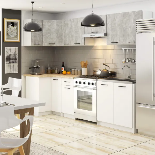 Ak furniture Kuchyňská linka Olivie 3 m beton/bílá/dub sonoma