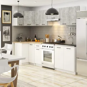 Ak furniture Kuchyňská linka Olivie 3 m beton/bílá/dub sonoma