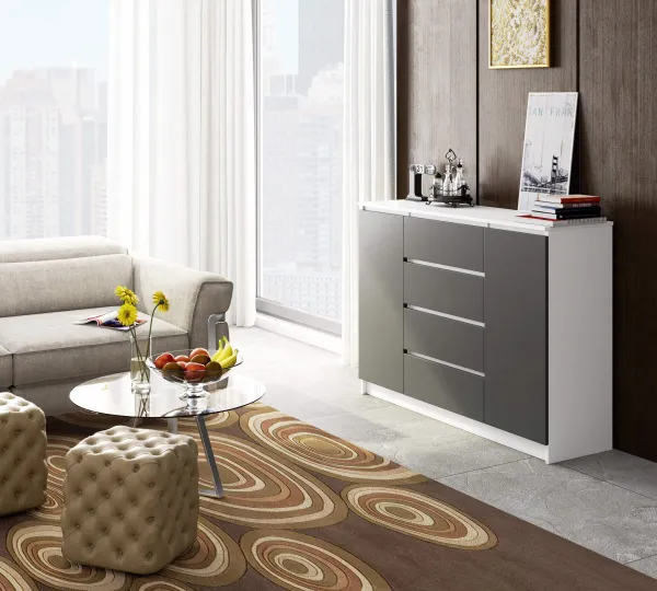 Ak furniture Komoda TOVE K 138,4 cm biela/grafit