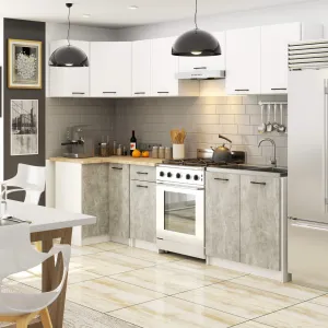 Ak furniture Kuchynská linka Olivie 3 m biela/betón/dub sonoma