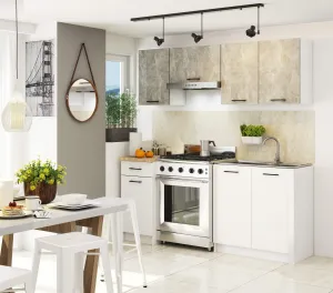 Ak furniture Kuchyňská linka Olivie 1,8 m beton/bílá/dub sonoma