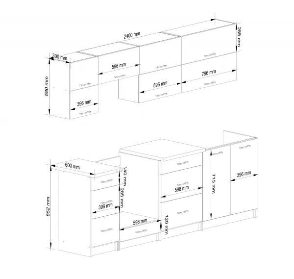 Ak furniture Kuchynská linka Olivie G2 2,4 m biela