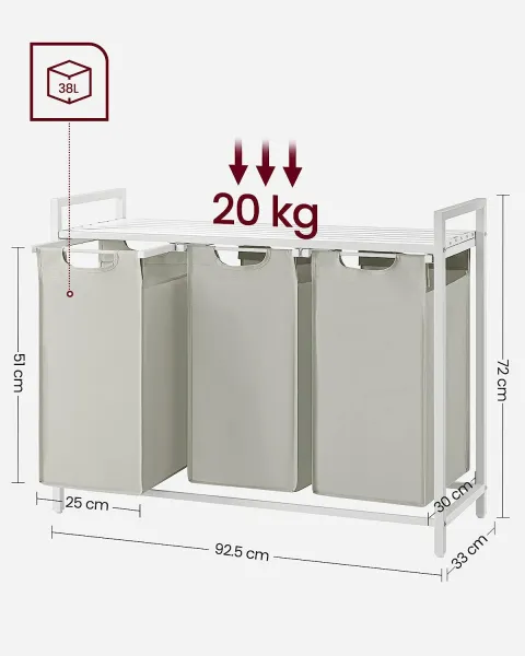 SONGMICS Kôš na bielizeň File 114L bielo-sivý