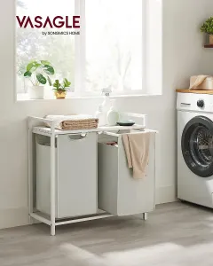 VASAGLE Kôš na bielizeň s kovovým rámom 92 l biely