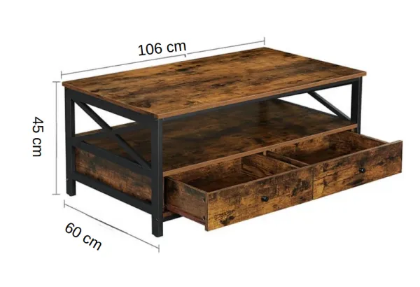 Konferenčný stolík Houseland Rustic hnedý/čierny