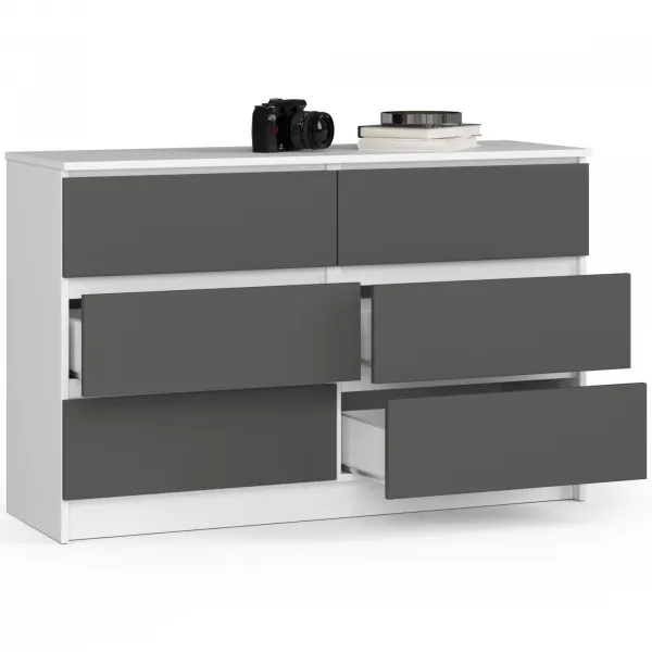 Ak furniture Komoda Kuba 120 cm 6 zásuviek biela/grafitová