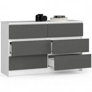 Ak furniture Komoda Kuba 120 cm 6 zásuviek biela/grafitová