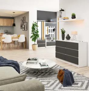 Ak furniture Komoda Kuba 120 cm 6 zásuviek biela/grafitová