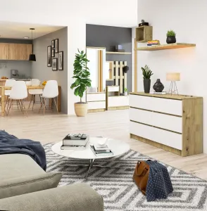 Ak furniture Komoda Kuba 120 cm 6 zásuviek dub artisan/biela