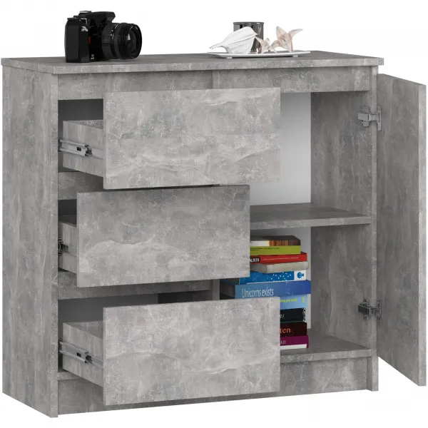 Ak furniture Komoda JERRY K 80 cm 1 dvere 3 zásuvky betón